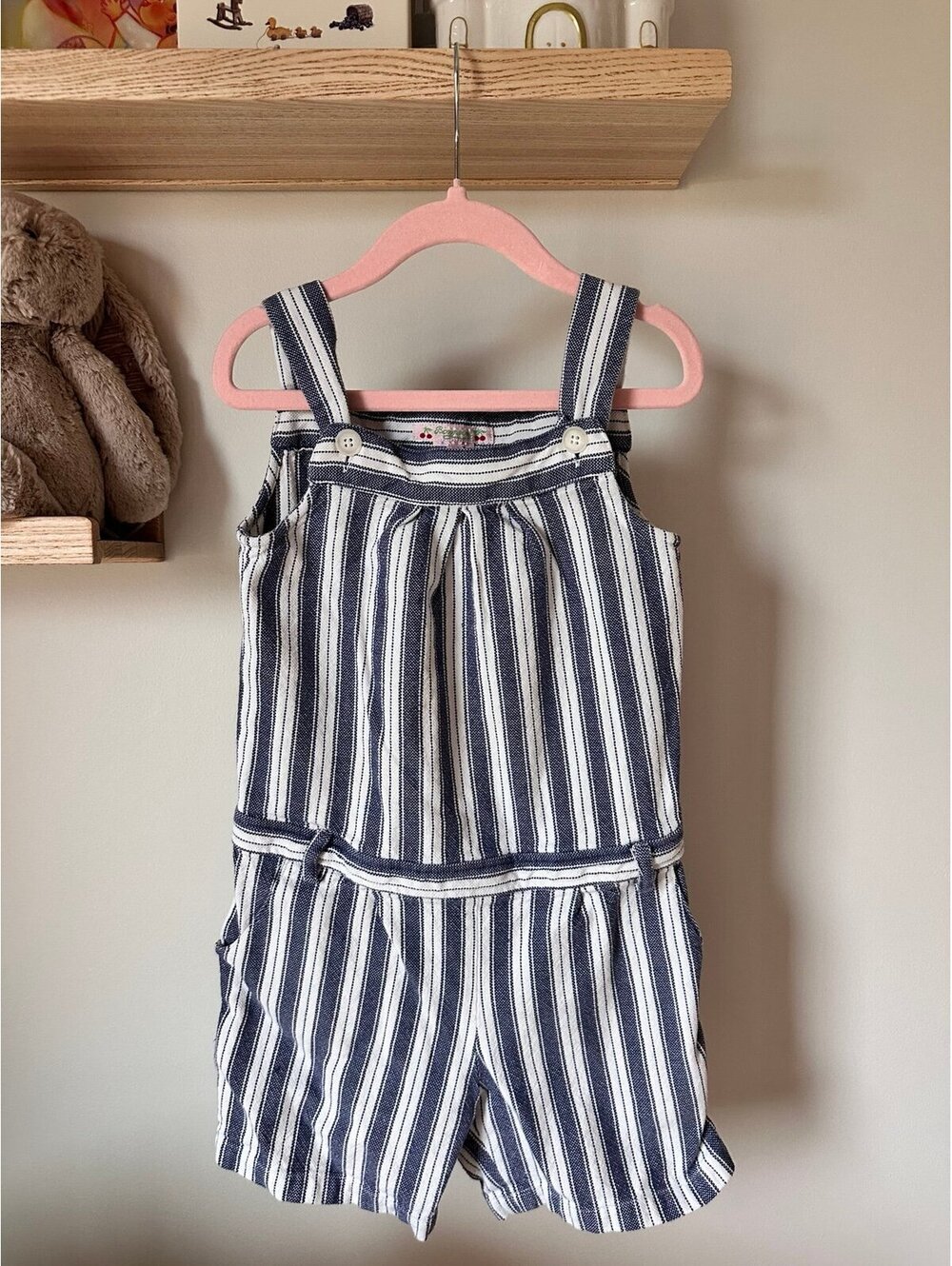Bonpoint Girls Navy and White Striped Romper - Sz 6